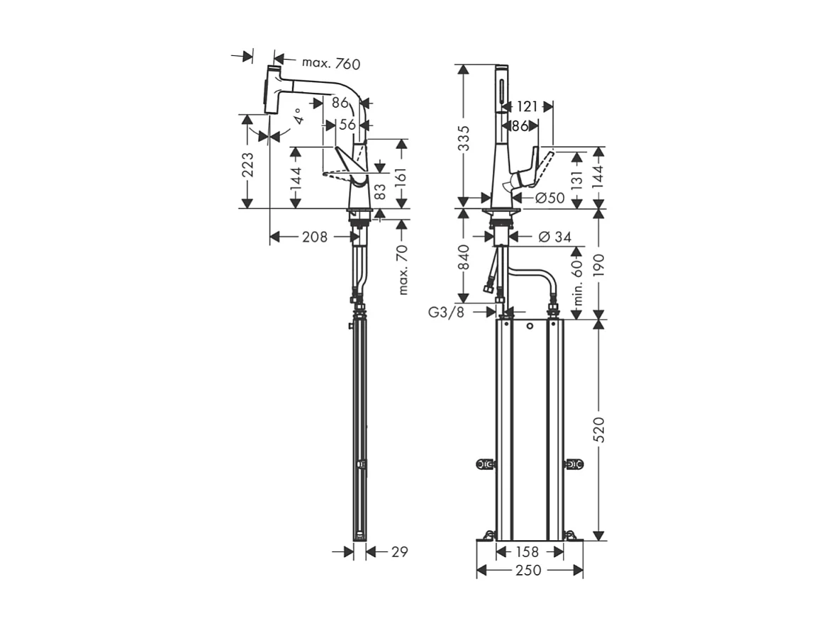 Robinet de cuisine avec douchette HANSGROHE Talis Select M51 220 sBox 2 jets chromé