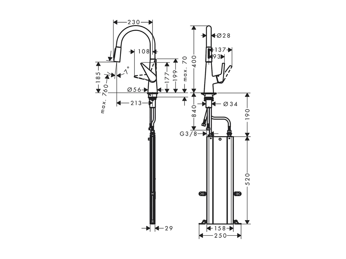 Robinet de cuisine avec douchette HANSGROHE Talis M51 200 sBox 2 jets aspect acier inox