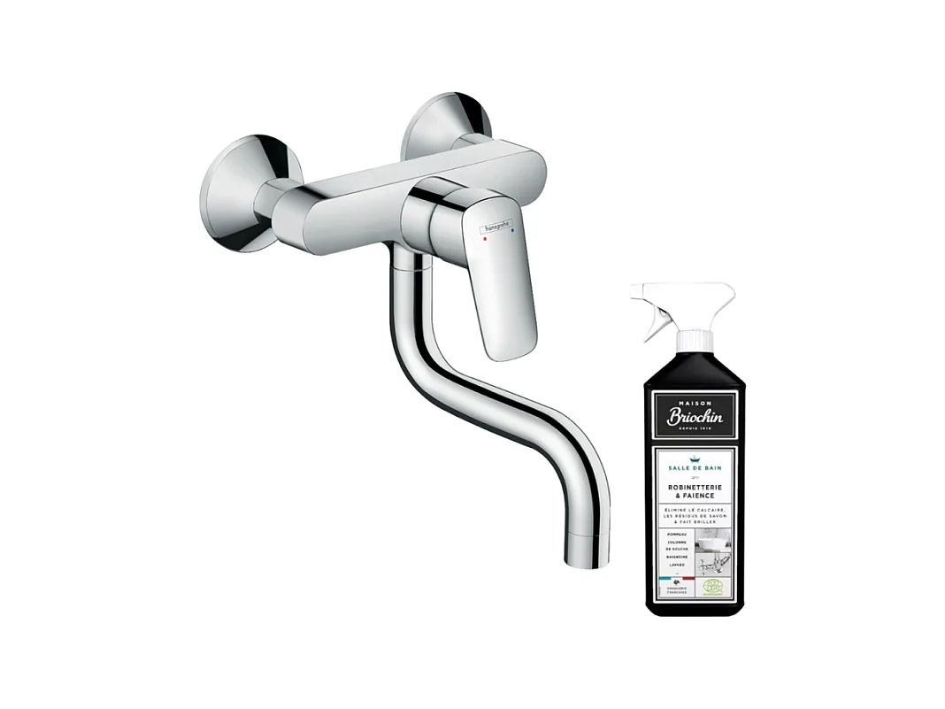 Robinet de cuisine mural HANSGROHE Logis M31 chromé + nettoyant Briochin