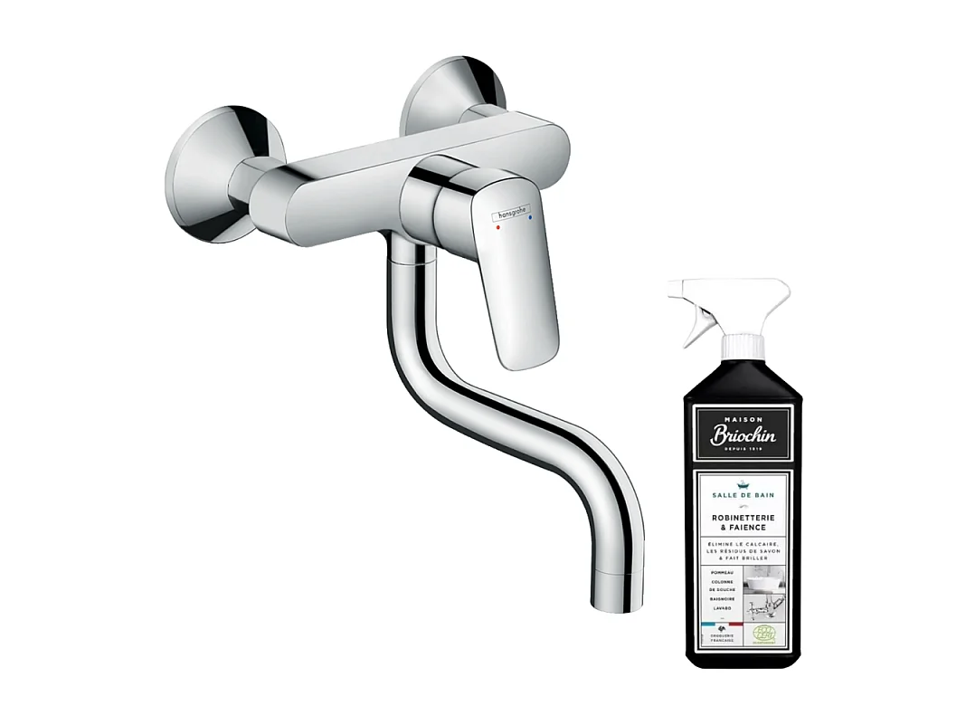 Robinet de cuisine mural HANSGROHE Logis M31 chromé + nettoyant Briochin