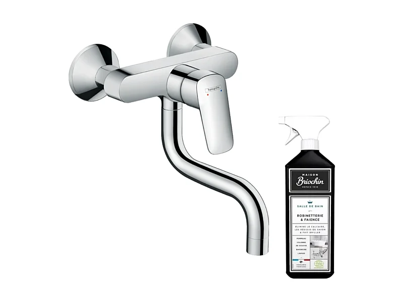 Robinet de cuisine mural HANSGROHE Logis M31 chromé + nettoyant Briochin