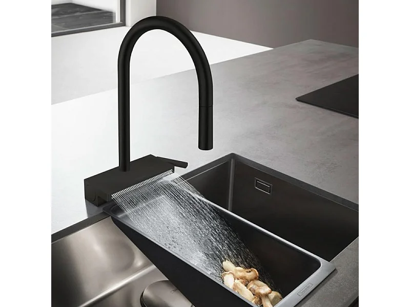 Robinet de cuisine avec douchette HANSGROHE Aquno Select M81 170 sBox 3 jets noir mat + nettoyant Briochin