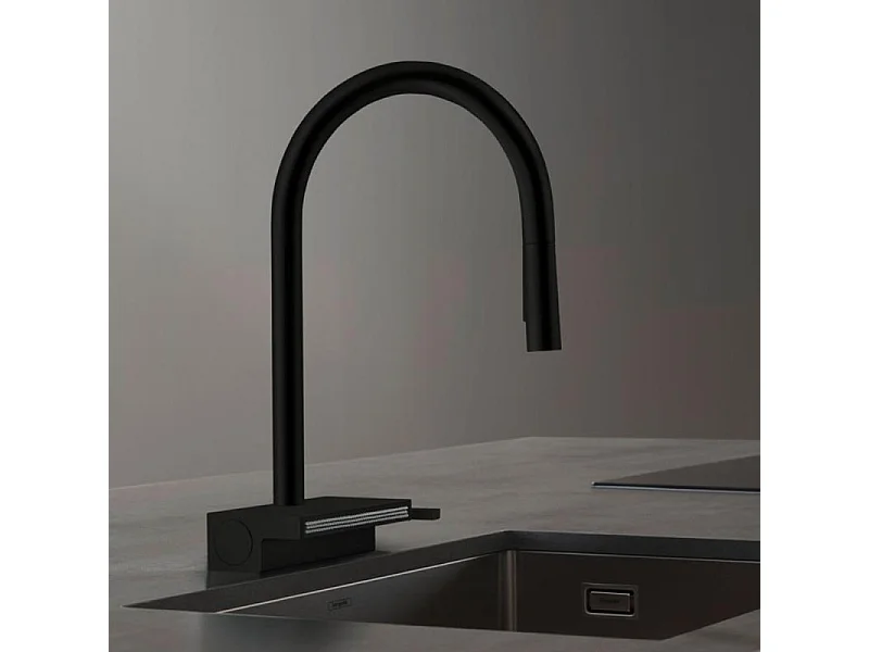 Robinet de cuisine avec douchette HANSGROHE Aquno Select M81 170 sBox 3 jets noir mat + nettoyant Briochin