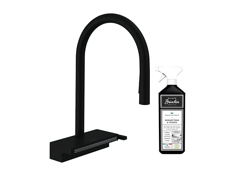 Robinet de cuisine avec douchette HANSGROHE Aquno Select M81 170 sBox 3 jets noir mat + nettoyant Briochin
