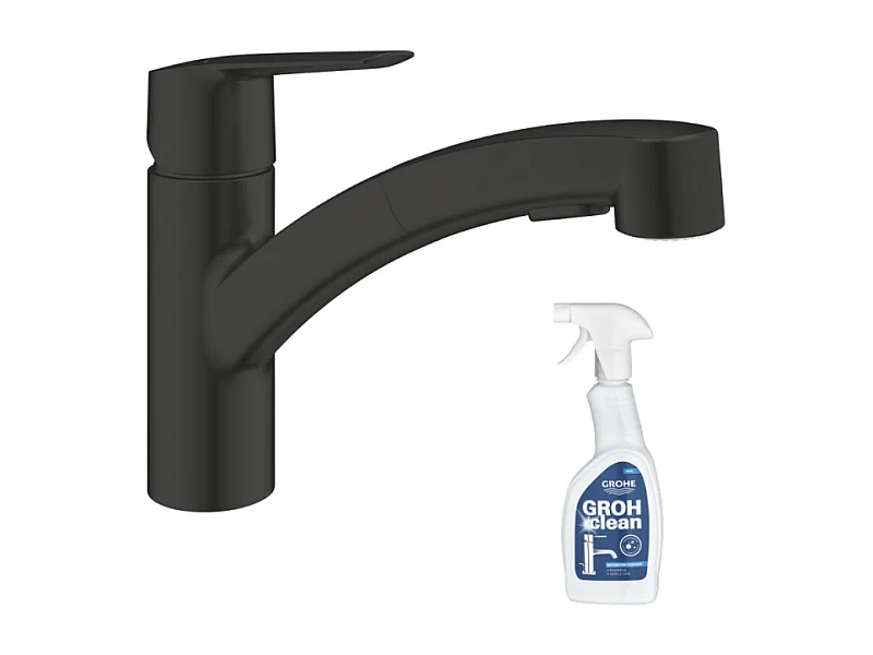 Robinet de cuisine avec douchette GROHE Start noir mat + nettoyant GrohClean