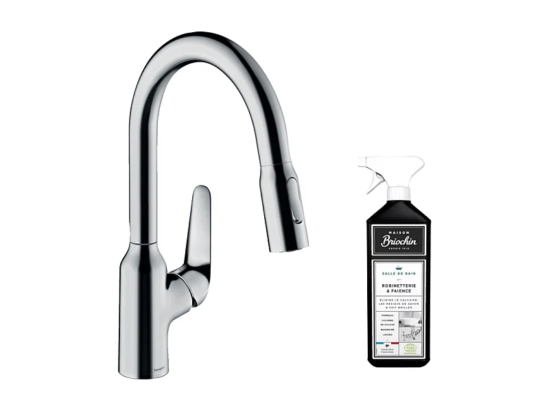Robinet de cuisine avec douchette HANSGROHE Focus M42 180 2 jets chromé + nettoyant Briochin