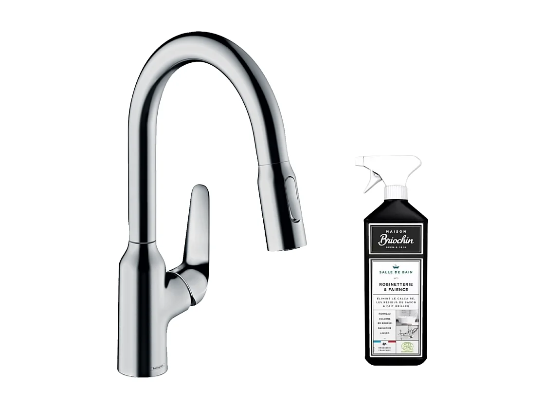 Robinet de cuisine avec douchette HANSGROHE Focus M42 180 2 jets chromé + nettoyant Briochin