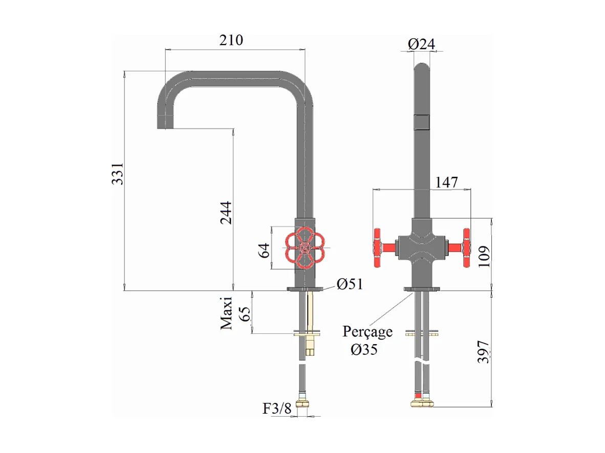PAINI Mélangeur cuisine Induss Bec haut noir mat - manette noire douchette extractible