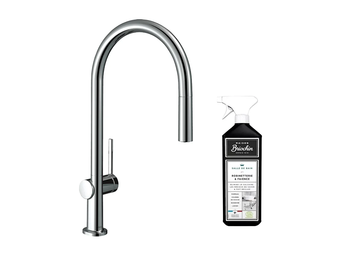 Robinet de cuisine avec douchette HANSGROHE Talis M54 210 chromé + nettoyant Briochin