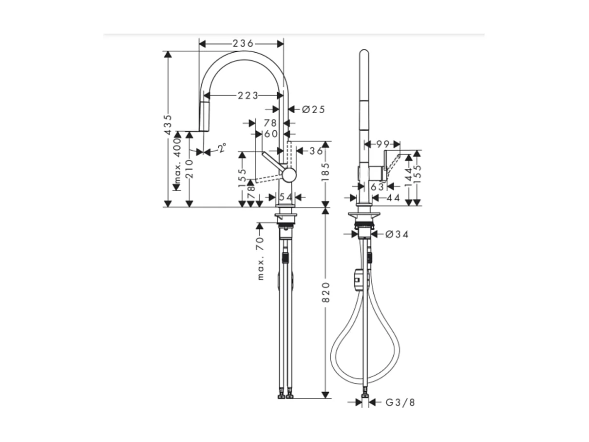 Robinet de cuisine avec douchette HANSGROHE Talis M54 210 chromé + nettoyant Briochin