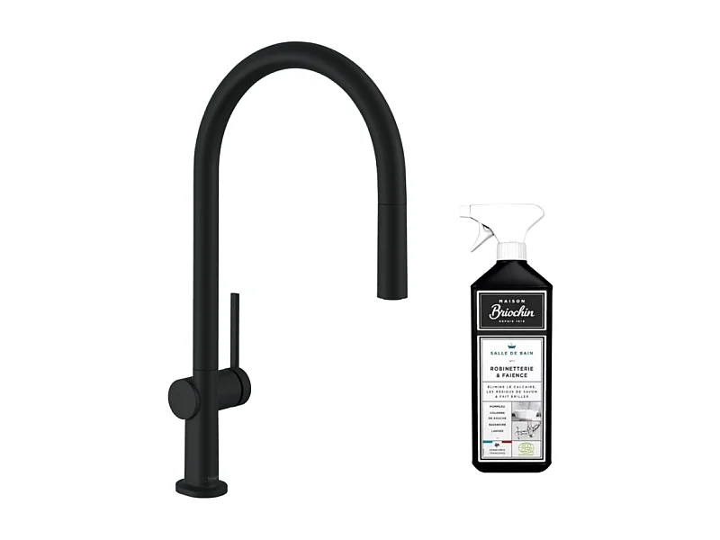 Robinet de cuisine avec douchette HANSGROHE Talis M54 210 noir mat + nettoyant Briochin