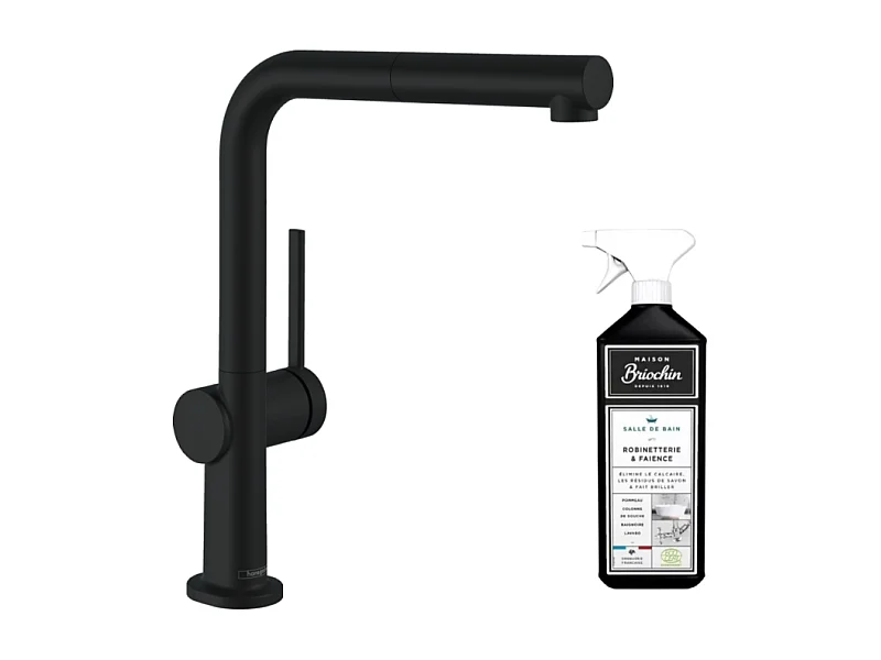 Robinet de cuisine avec douchette HANSGROHE Talis M54 270 noir mat + nettoyant Briochin