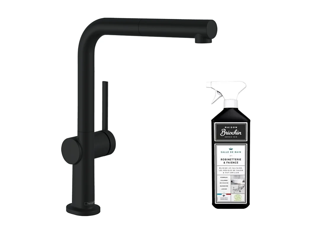 Robinet de cuisine avec douchette HANSGROHE Talis M54 270 noir mat + nettoyant Briochin