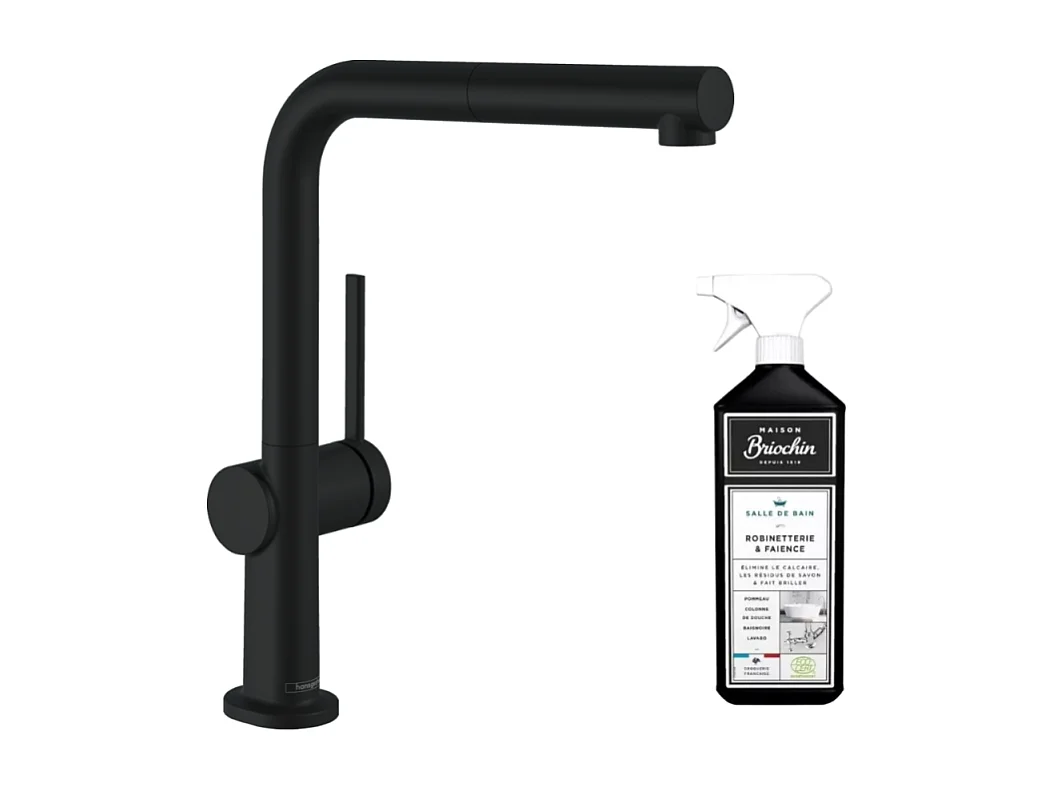 Robinet de cuisine avec douchette HANSGROHE Talis M54 270 noir mat + nettoyant Briochin