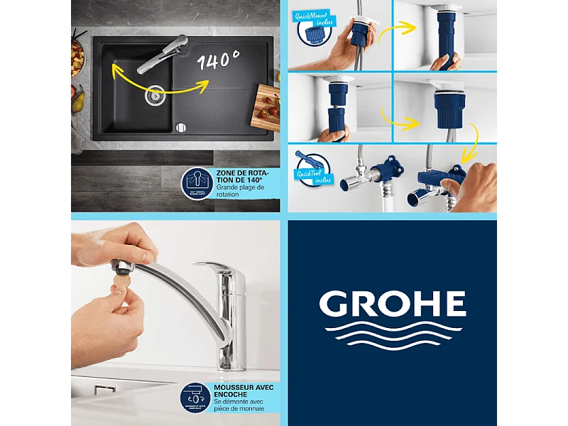Robinet de cuisine GROHE Start noir mat + microfibre