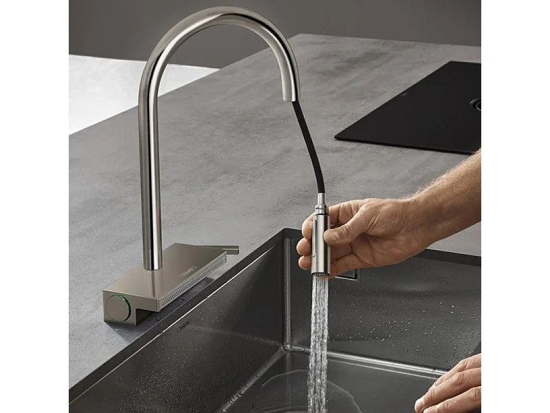 Robinet de cuisine avec douchette HANSGROHE Aquno Select M81 170 sBox 3 jets aspect acier inox