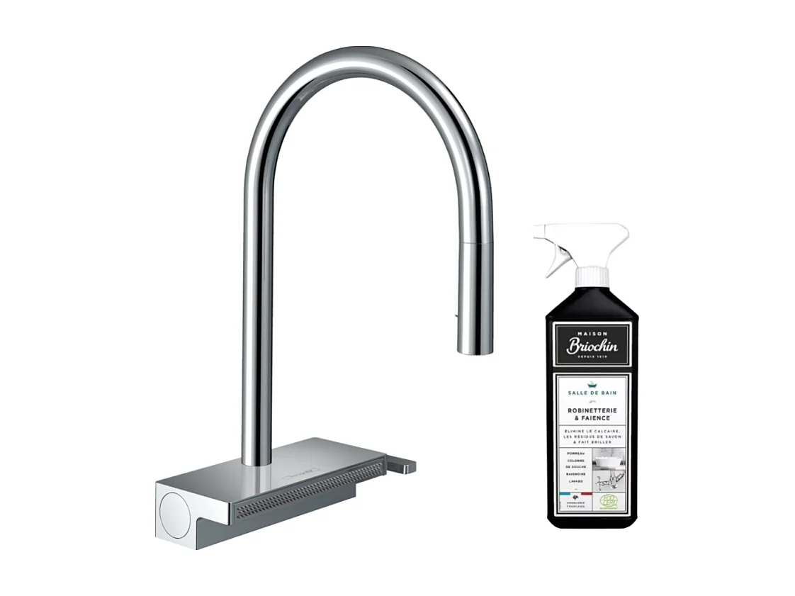 Robinet de cuisine avec douchette HANSGROHE Aquno Select M81 170 3 jets chromé + nettoyant Briochin