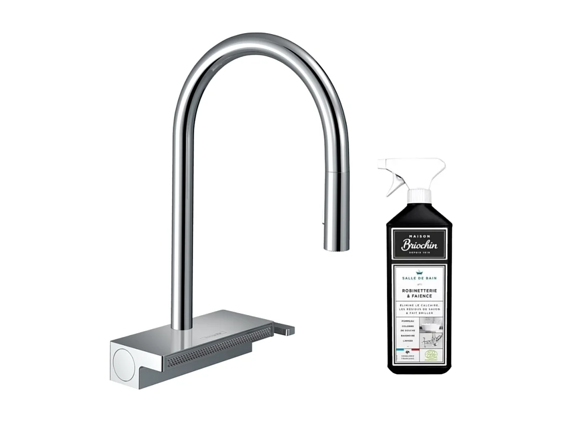 Robinet de cuisine avec douchette HANSGROHE Aquno Select M81 170 3 jets chromé + nettoyant Briochin