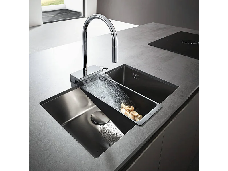 Robinet de cuisine avec douchette HANSGROHE Aquno Select M81 170 3 jets chromé + nettoyant Briochin
