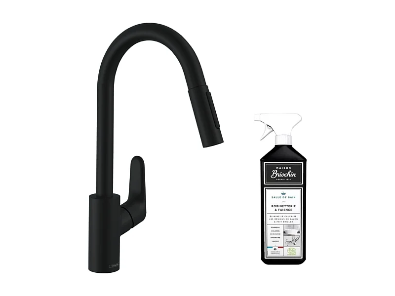 Robinet de cuisine avec douchette HANSGROHE Focus M41 240 2 jets noir mat + nettoyant Briochin