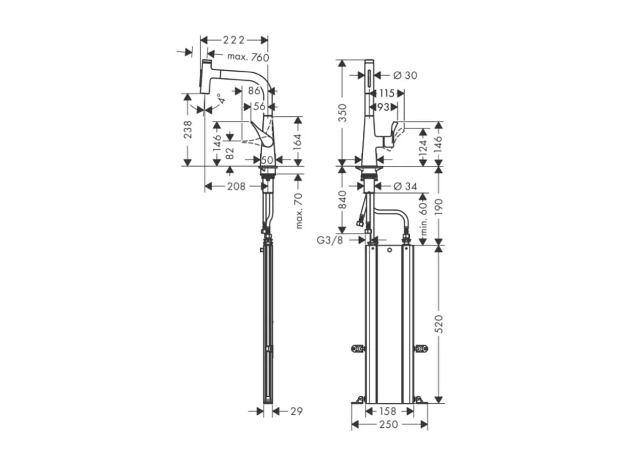 Robinet de cuisine avec douchette HANSGROHE Metris Select M71 240 sBox 2 jets chromé