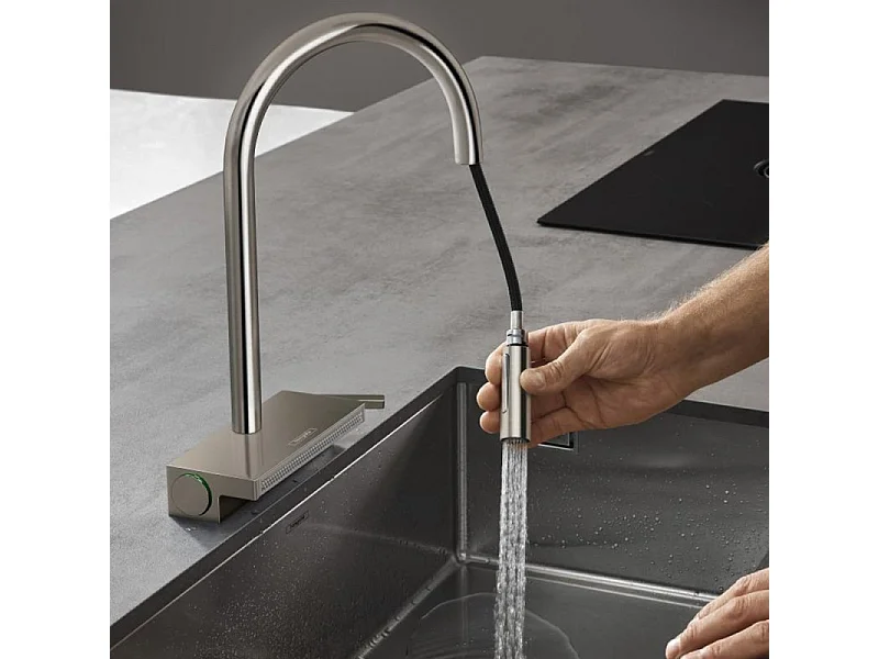 Grifo de cocina con ducha HANSGROHE Aquno Select M81 170 3 chorros aspecto acero inoxidable