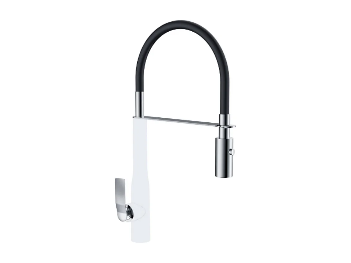 PAINI Mitigeur cuisine Addict Bec haut chrome blanc laque douchette extractible