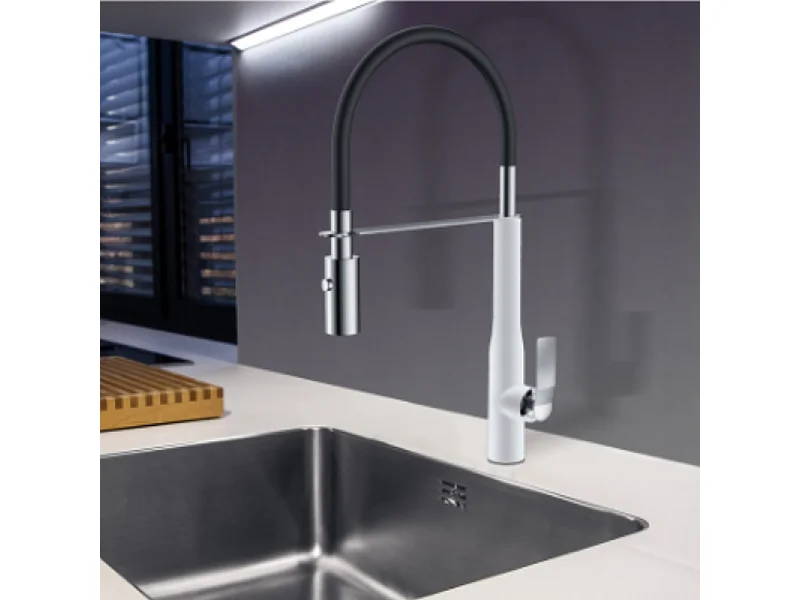 PAINI Mitigeur cuisine Addict Bec haut chrome blanc laque douchette extractible