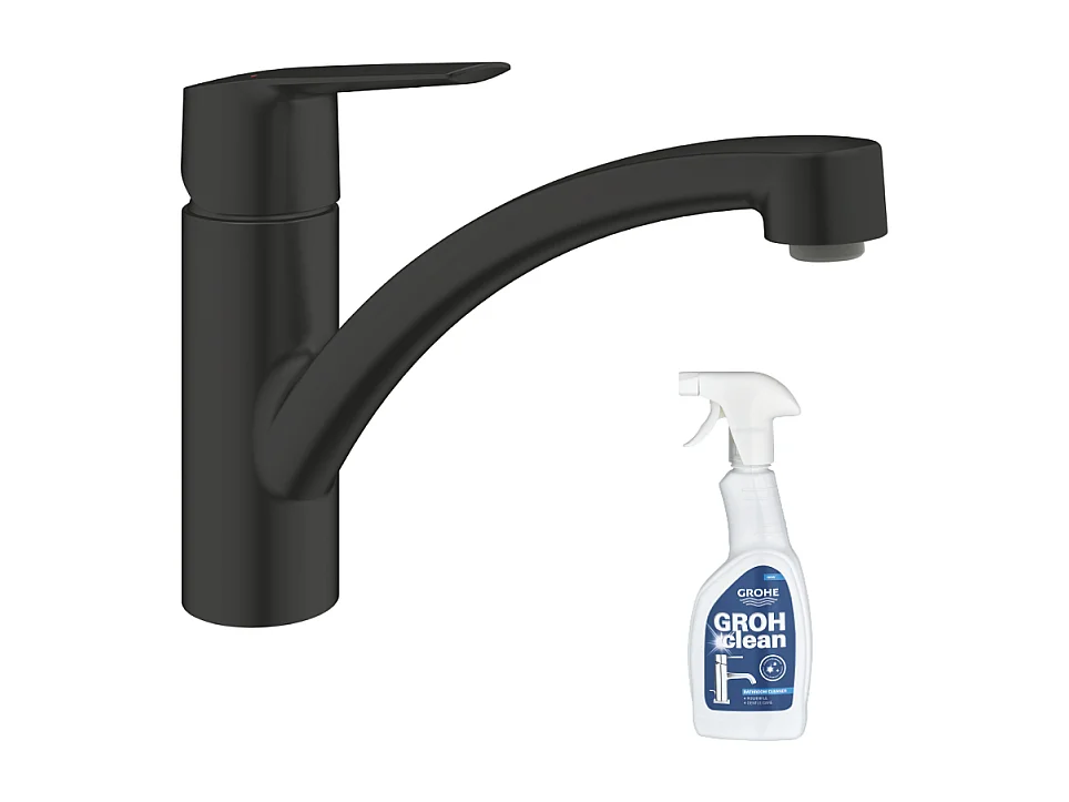 Robinet de cuisine GROHE Start noir mat + nettoyant GrohClean