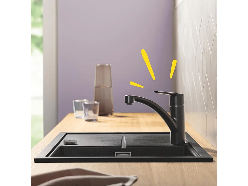 Robinet de cuisine GROHE Start noir mat + nettoyant GrohClean