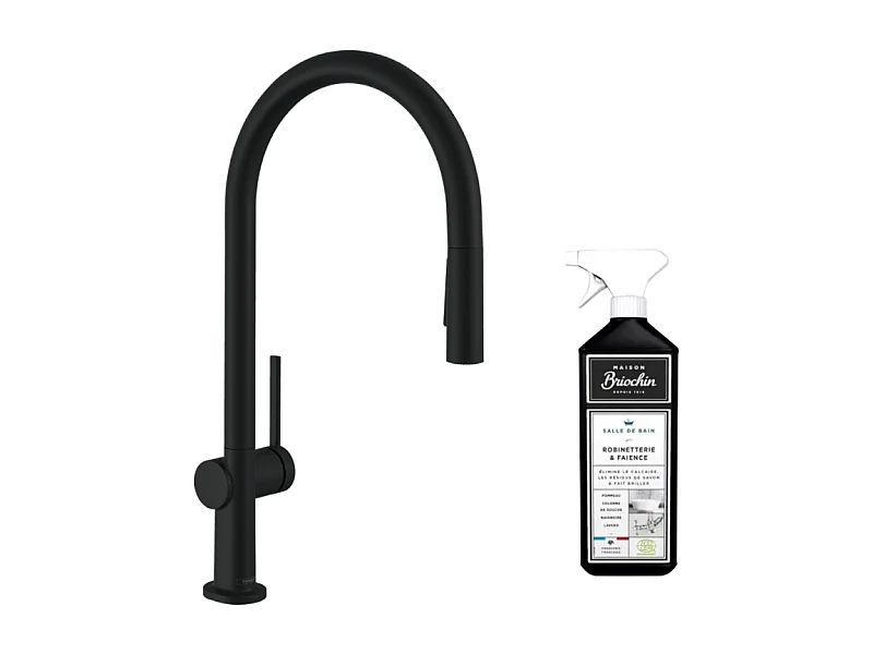 Robinet de cuisine avec douchette HANSGROHE Talis M54 210 sBox 2 jets noir mat + nettoyant Briochin