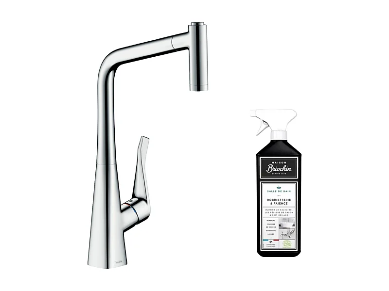 Robinet de cuisine avec douchette HANSGROHE Metris M71 320 2 jets chromé + nettoyant Briochin