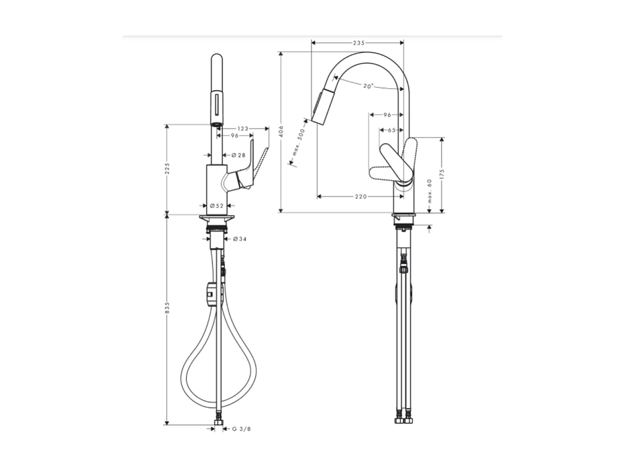 Robinet de cuisine avec douchette HANSGROHE Focus M41 240 2 jets aspect acier inox