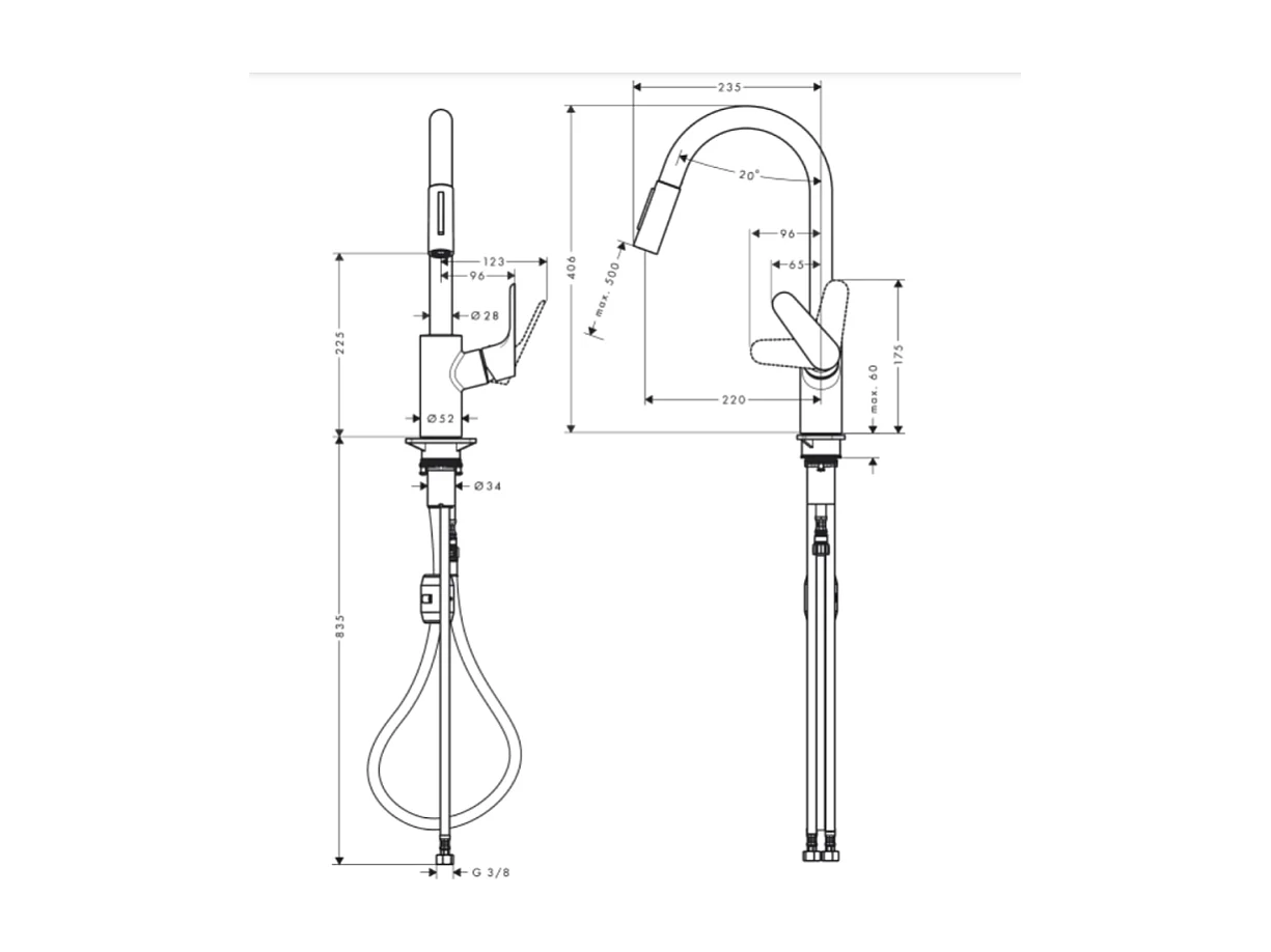 Robinet de cuisine avec douchette HANSGROHE Focus M41 240 2 jets aspect acier inox