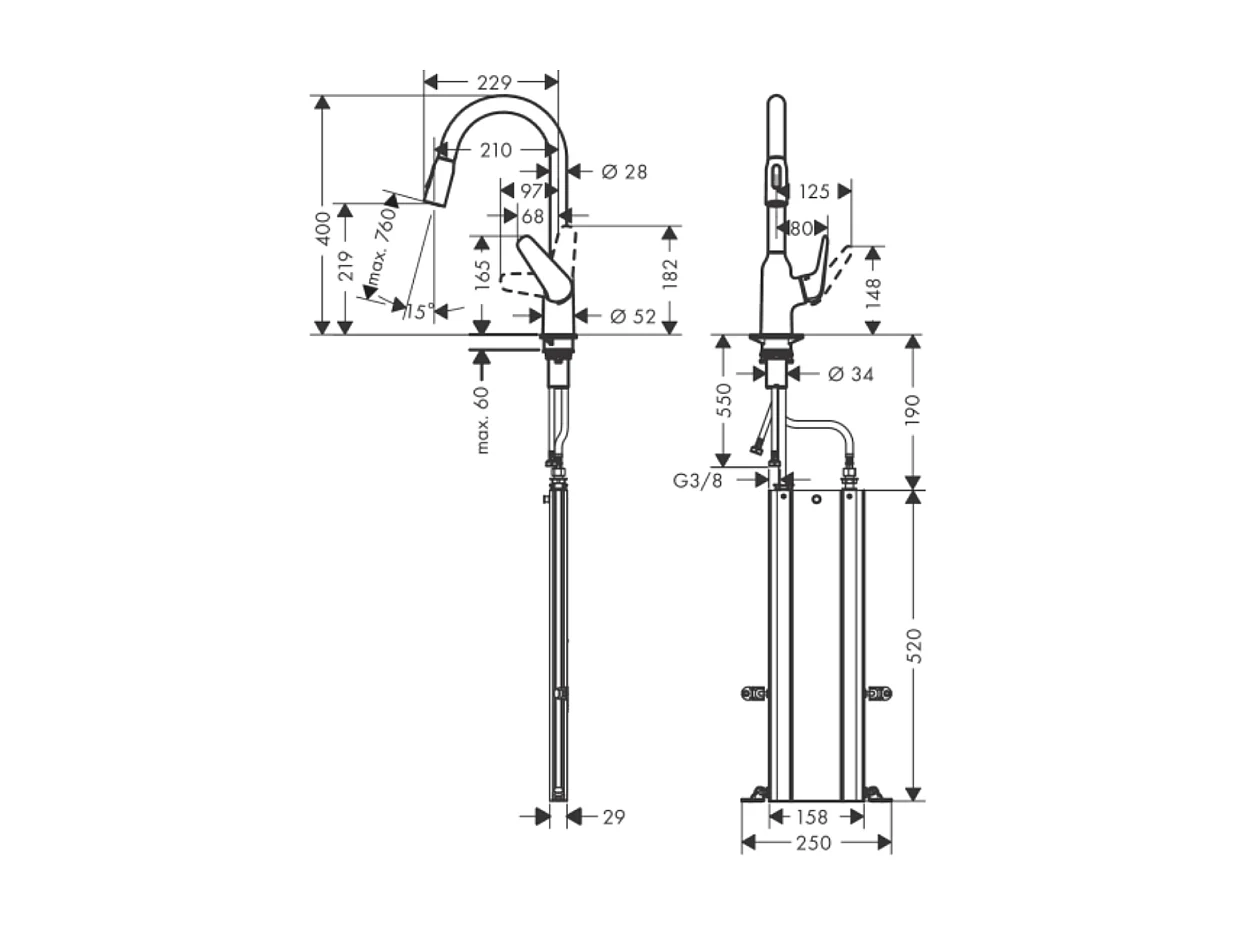 Robinet de cuisine avec douchette HANSGROHE Focus M42 220 sBox 2 jets chromé