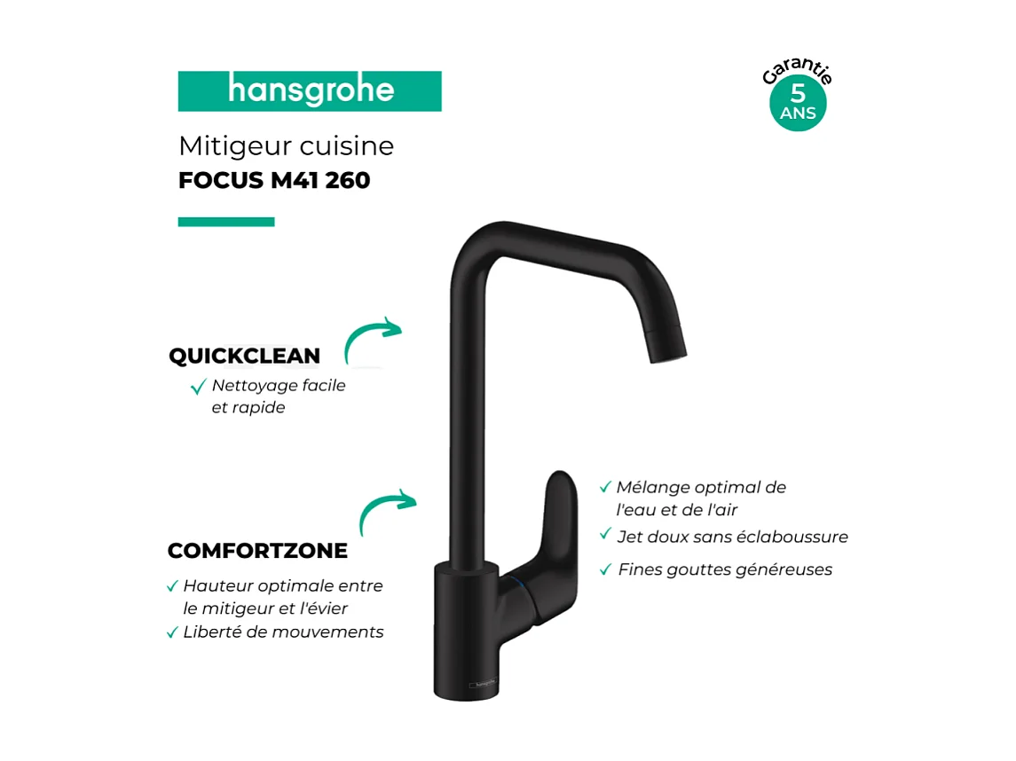 HANSGROHE Focus M41 260 grifo de cocina negro mate