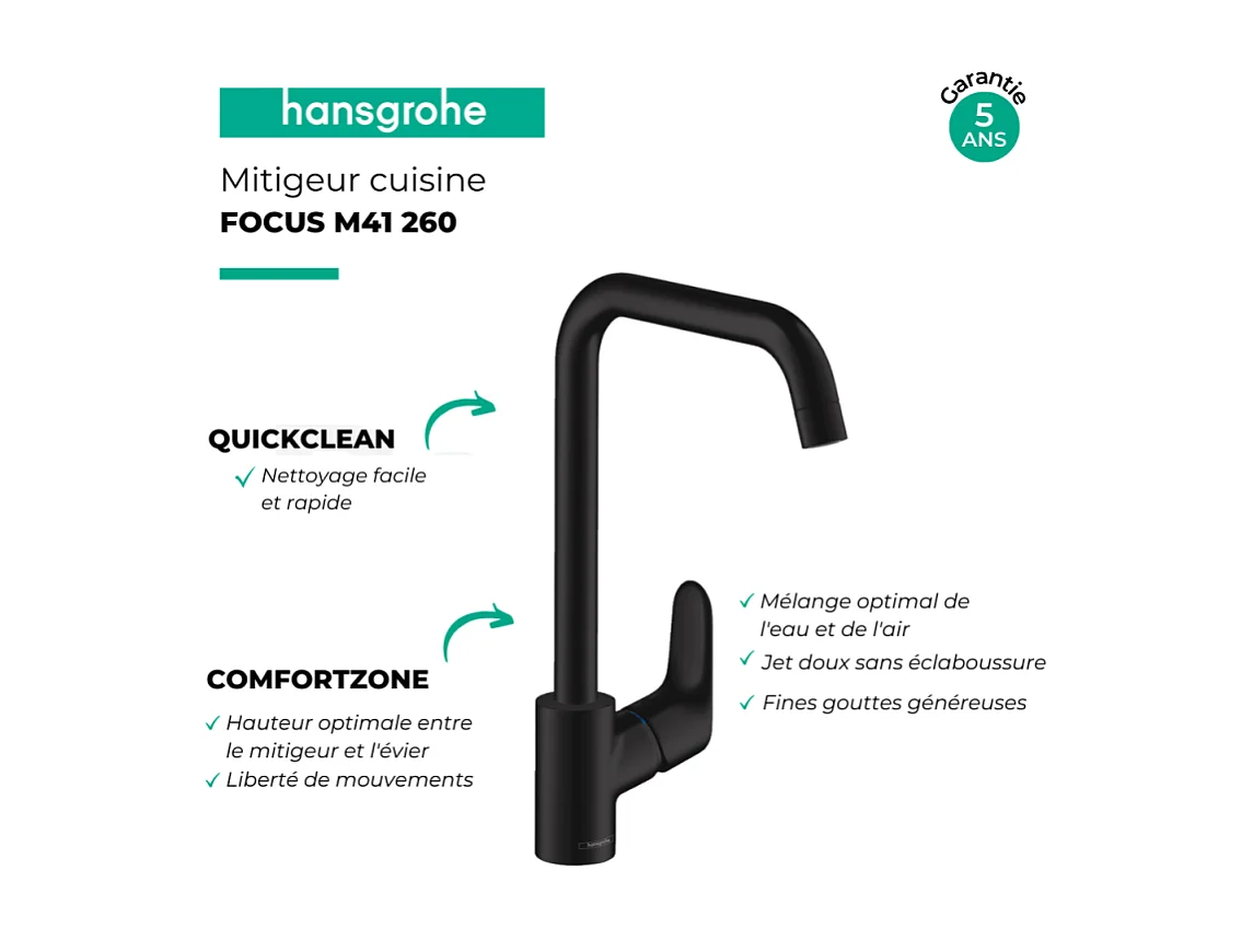 Robinet de cuisine HANSGROHE Focus M41 260 noir mat