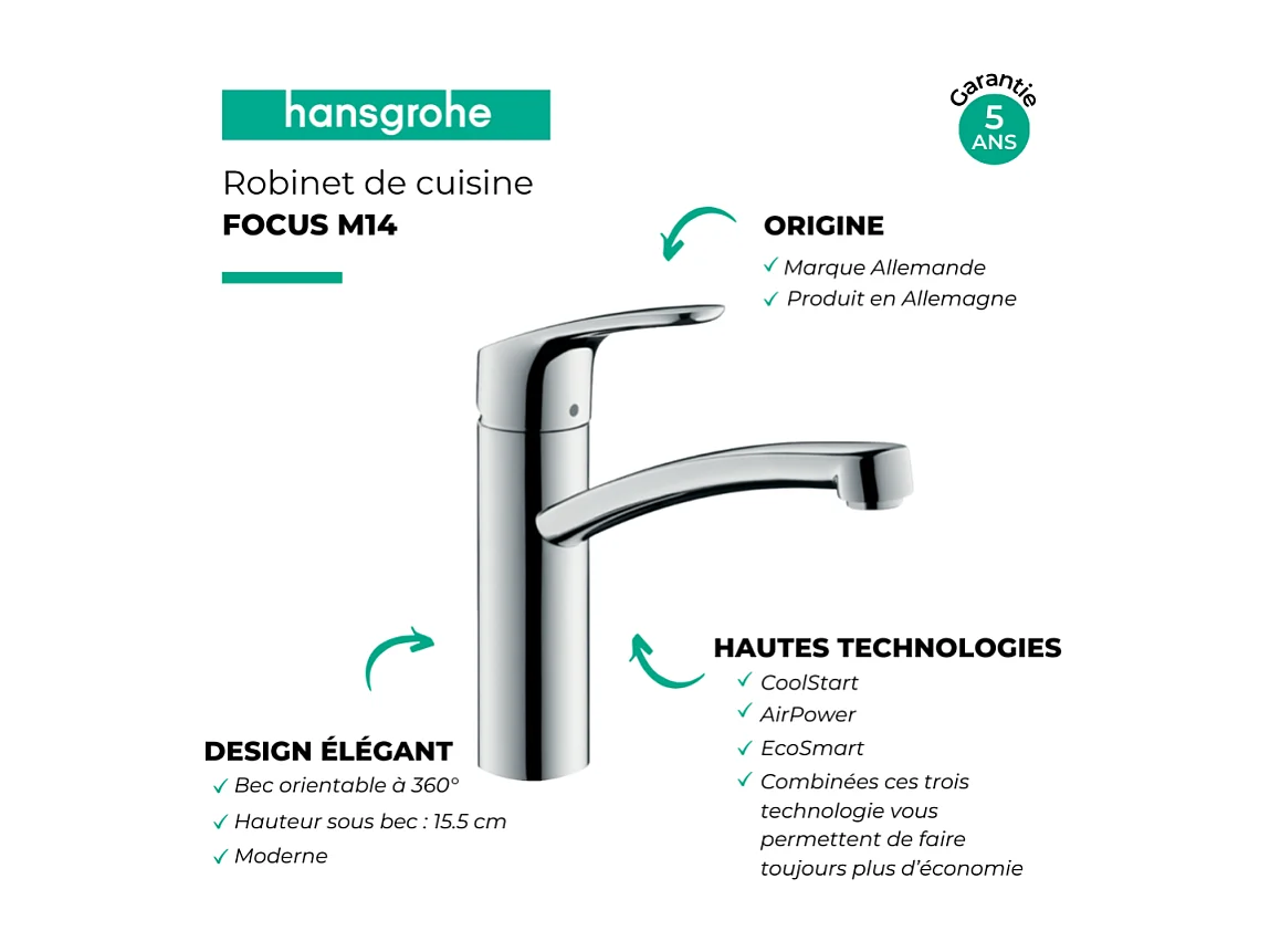 Robinet de cuisine HANSGROHE Focus M41 160 CoolStart chromé
