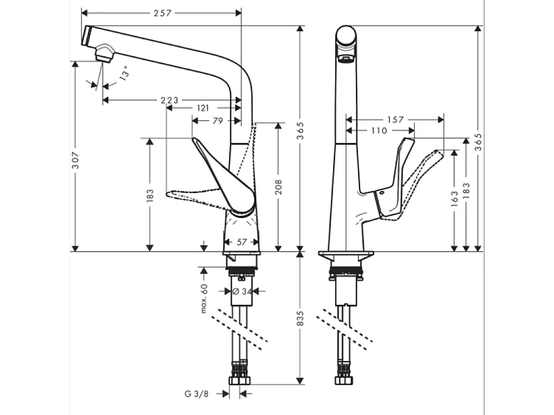Robinet de cuisine HANSGROHE Metris Select M71 320 aspect acier inox