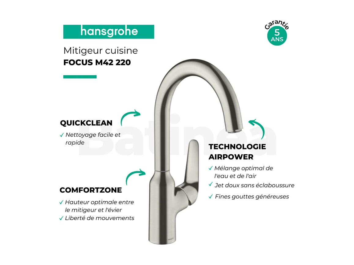 HANSGROHE Focus M42 220 grifo de cocina aspecto acero inoxidable