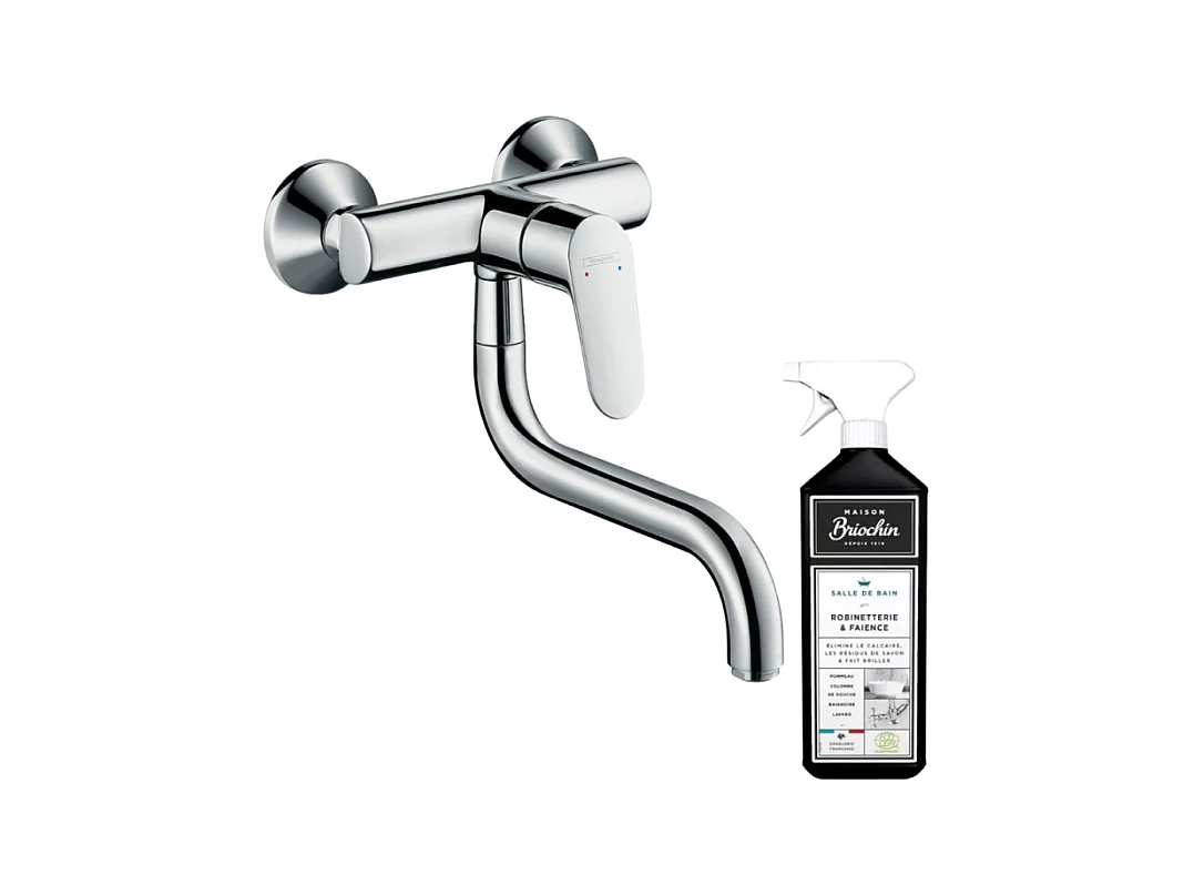 Robinet de cuisine mural HANSGROHE Focus M41 chromé + nettoyant Briochin