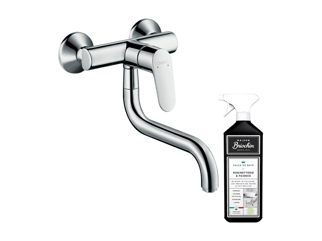 Robinet de cuisine mural HANSGROHE Focus M41 chromé + nettoyant Briochin