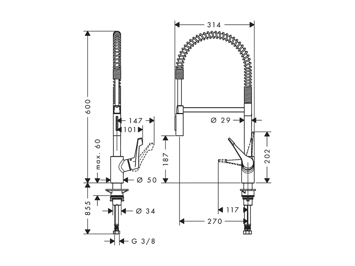 Robinet de cuisine semi-pro XXL HANSGROHE Cento 2 jets chromé + nettoyant Briochin