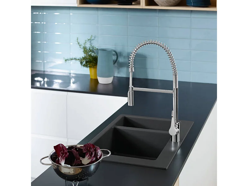 Robinet de cuisine semi-pro XXL HANSGROHE Cento 2 jets chromé + nettoyant Briochin