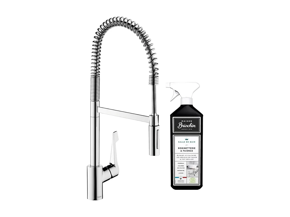Robinet de cuisine semi-pro XXL HANSGROHE Cento 2 jets chromé + nettoyant Briochin