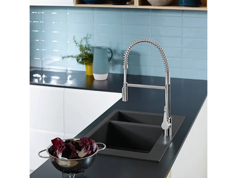 Robinet de cuisine semi-pro XXL HANSGROHE Cento 2 jets chromé + nettoyant Briochin