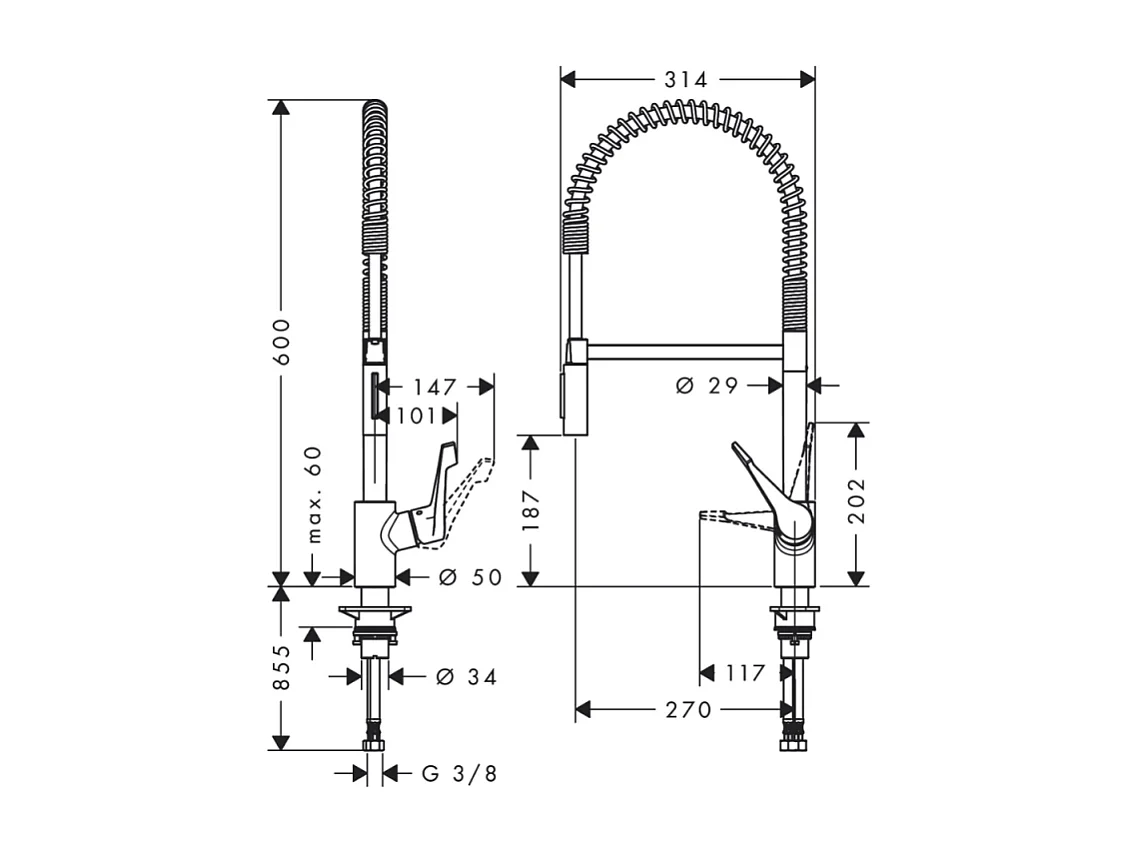 Robinet de cuisine semi-pro XXL HANSGROHE Cento 2 jets chromé + nettoyant Briochin