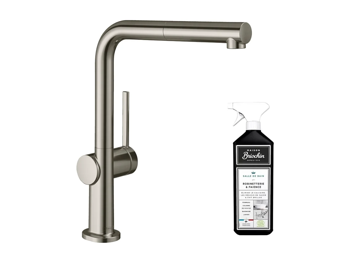 Robinet de cuisine avec douchette HANSGROHE Talis M54 270 sBox aspect acier inox + nettoyant Briochin