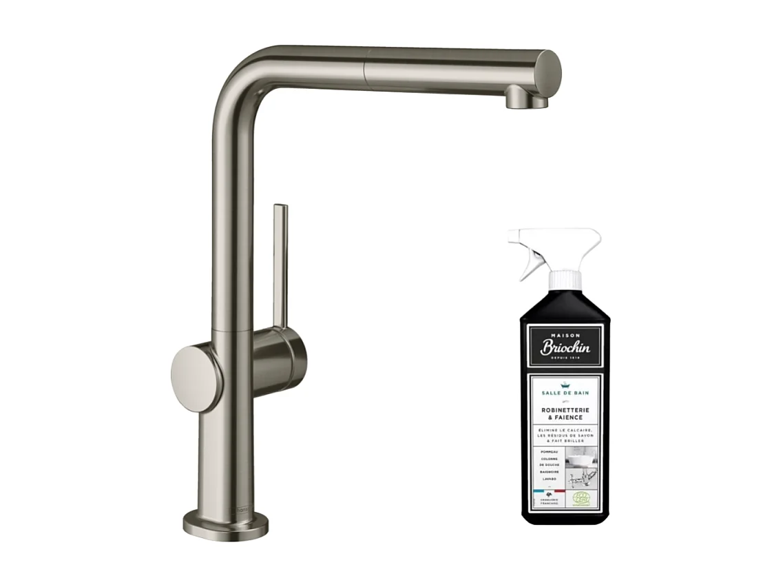 Robinet de cuisine avec douchette HANSGROHE Talis M54 270 sBox aspect acier inox + nettoyant Briochin