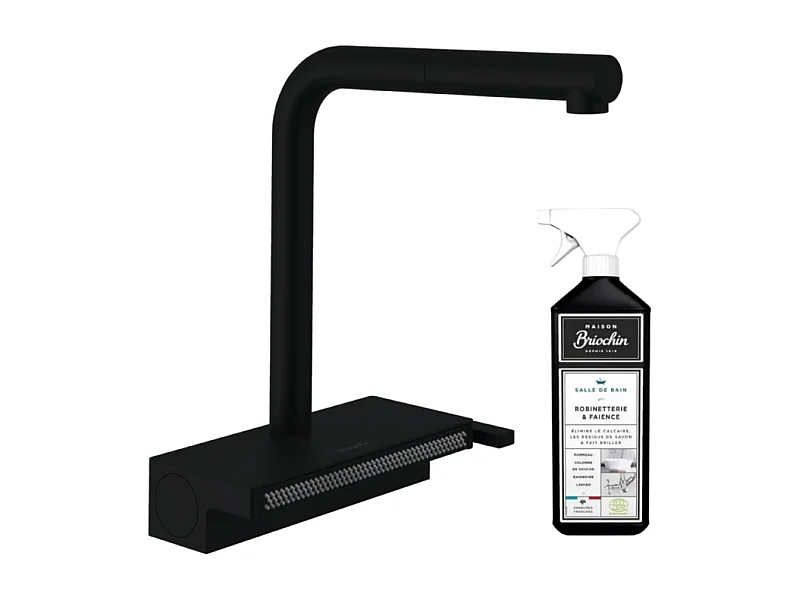 Robinet de cuisine avec douchette HANSGROHE Aquno Select M81 250 sBox 2 jets noir mat + nettoyant Briochin